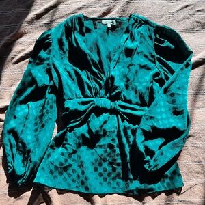 Max Studio Green Blouse with Polka Dot Design, Perfect for Christmas